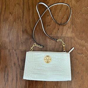 White and Gold Crocodile Leather Tory Burch Crossbody